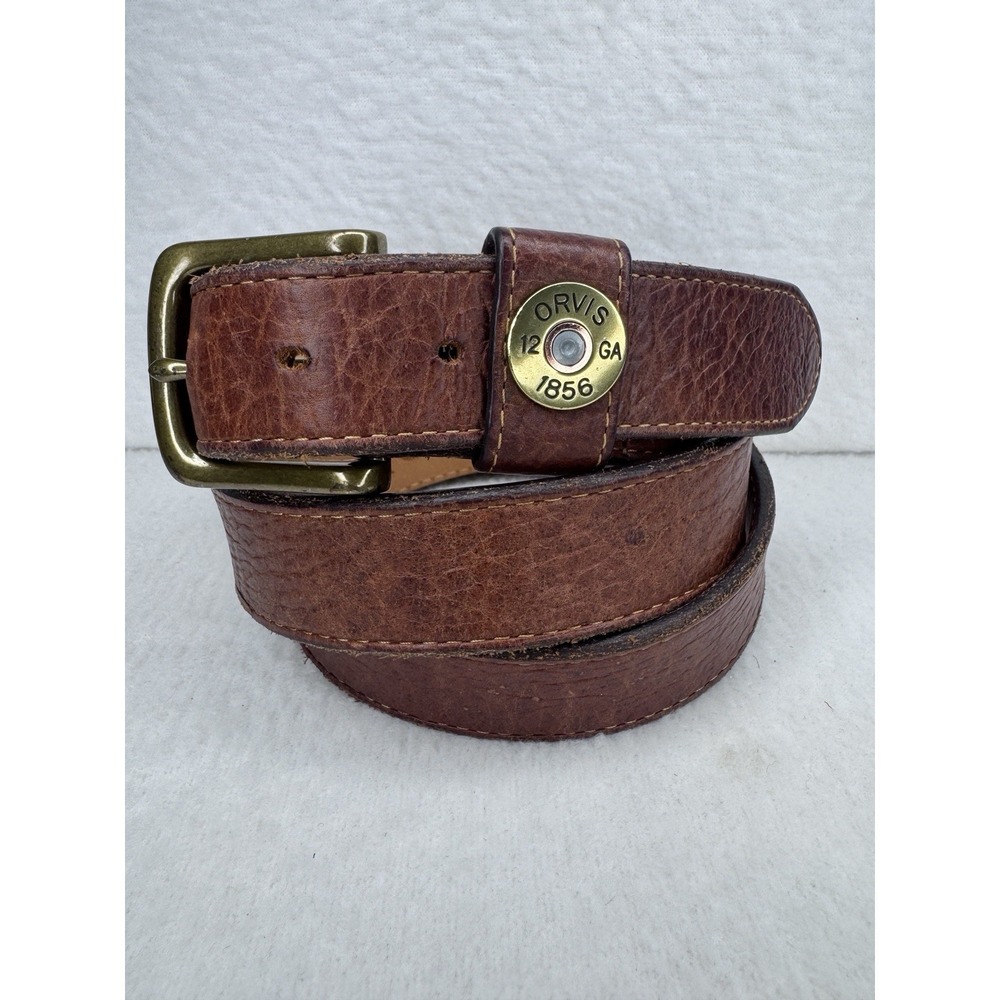 Orvis Bison Shotshell Belt 42 Saddle Leather Hunting Shotgun Shell Brown 2C3S